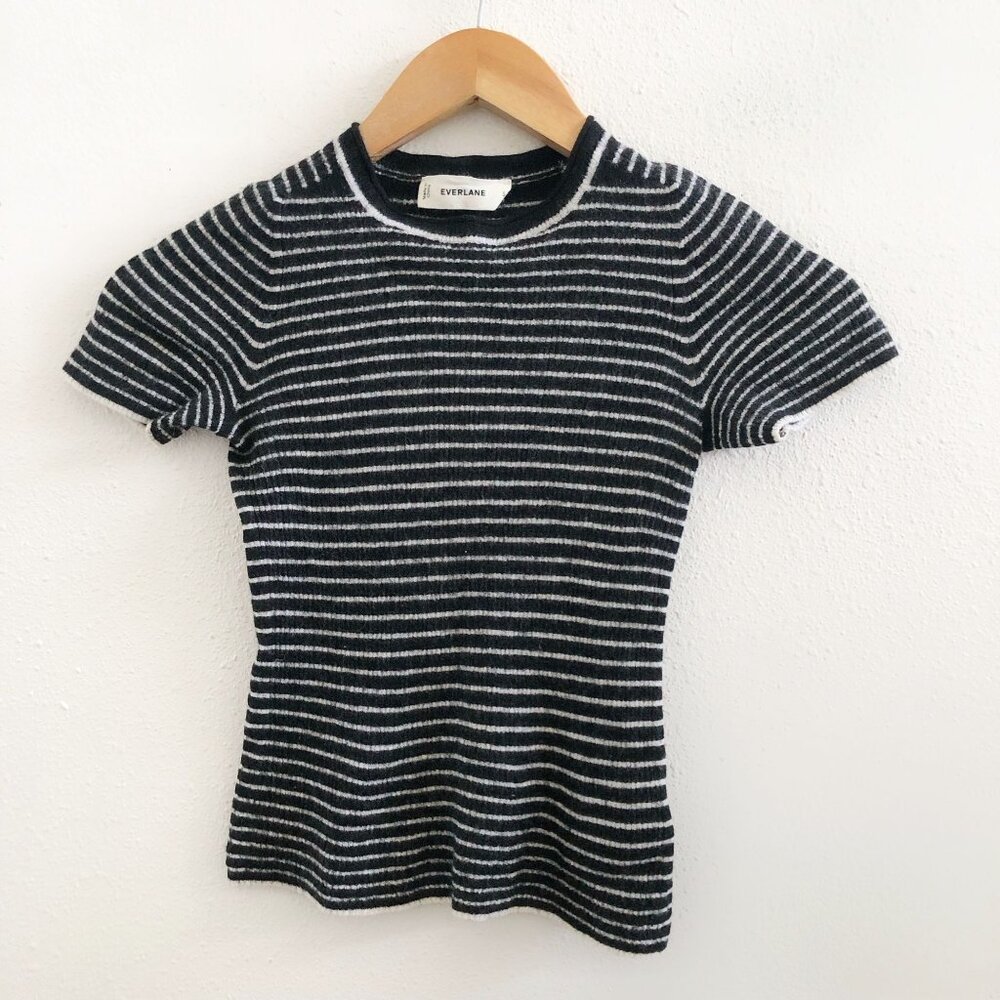 Everlane Black and White Striped Crew Neck Sweater